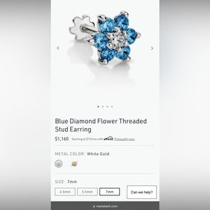Maria Tash Blue Diamond Flower Threaded Stud Earring